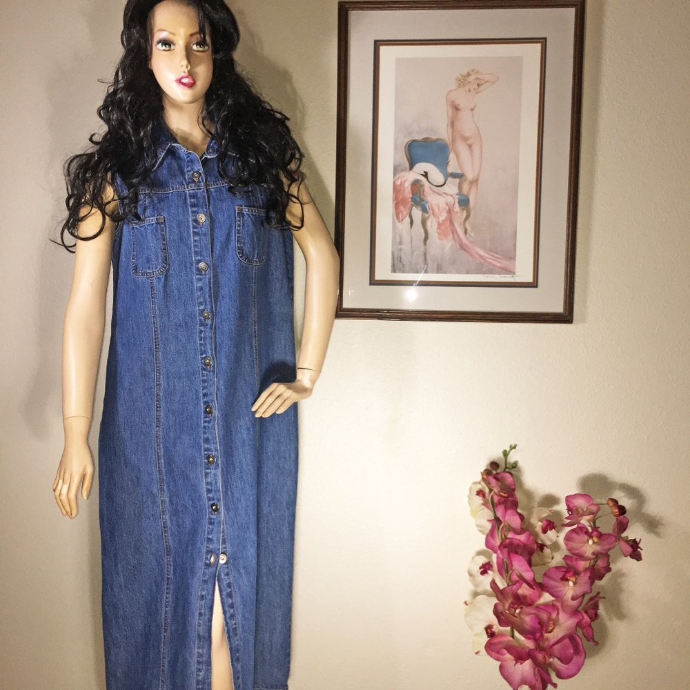 Vintage Sonoma Denim Jean Maxi Dress Size Large